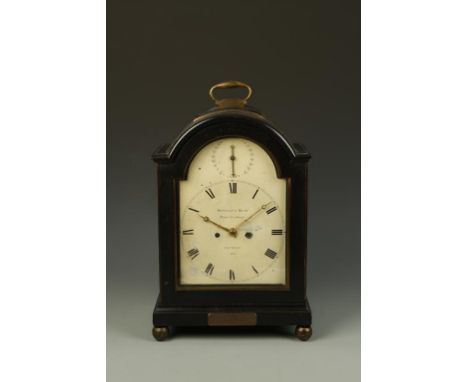 A GEORGE III EBONISED BRACKET CLOCK BY BENTLEY AND BECK, ROYAL EXCHANGE LONDON, the white enamelled dial dated 1765, with str