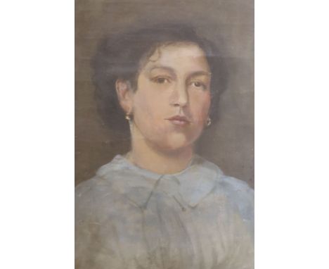   Italian School, oil on canvas, Portrait of a woman wearing a blue blouse, 40 x 27.5cm