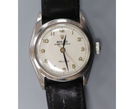   A gentleman's late 1940's/early 1950's stainless steel mid-size Rolex Oyster Speedking precision manual wind wrist watch,mo