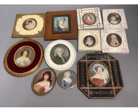  Eleven various framed portrait miniatures