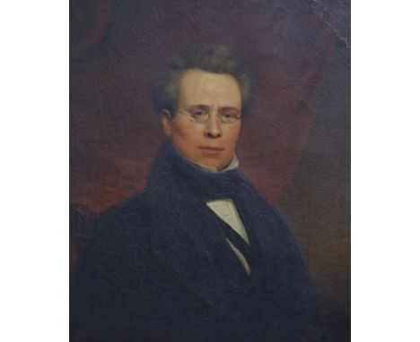   English School c.1880, oil on canvas, Half length portrait of a gentleman wearing spectacles, 72 x 60cm