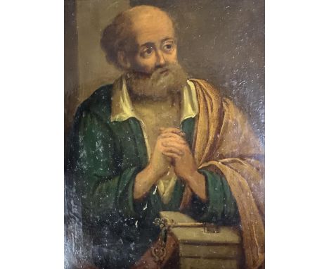   19th century Flemish School, oil on copper panel, St Peter in prayer, label verso stating from the Moyglare House Collectio