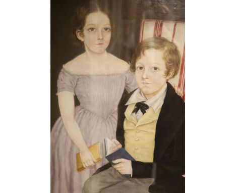   English School c.1890, oil on board, Portrait of a brother and sister, 'Lanarth', Cornwall, 71 x 58cm