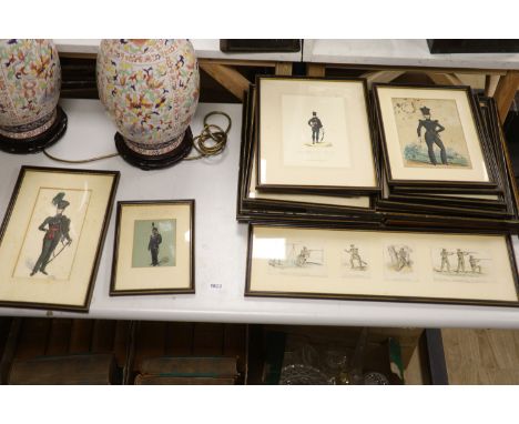   A collection of assorted 19th century Military paintings and prints including Murray Urquhart (1880-1972) study of a Riflem