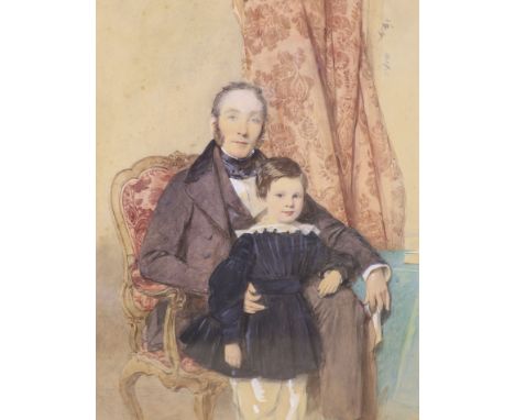   Octavius Oakley (1800-1867), watercolour, Portrait of John Ynyr Burges and Son, signed and dated 1841, 38 x 29cm