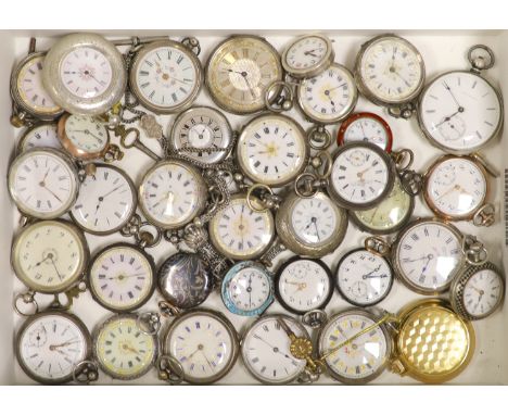   A collection of lady's assorted mainly continental white metal fob and pocket watches, including enamel and three wrist wat