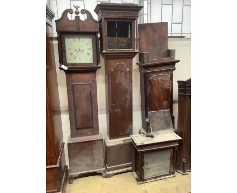   An early 19th century oak eight day longcase clock marked Harley &amp; Son, Salop, together with two oak and mahogany clock