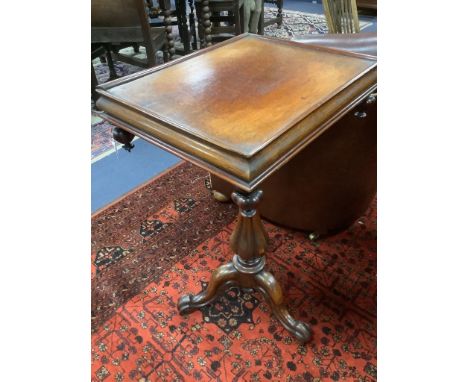   A Victorian rosewood rectangular tripod table, width 49cm, depth 39cm, height 75cm