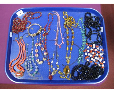 Vintage Bead Necklaces, a decorative hinged bangle etc (damages) :- One Tray 