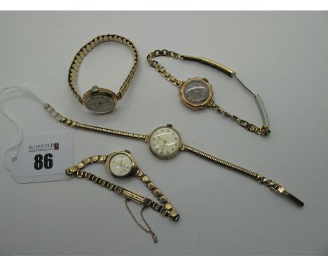 Rotary; A 9ct Gold Cased Ladies Wristwatch, the signed dial with Arabic numerals, within plain case, to integral smooth link 