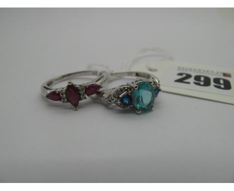 Two Modern 9ct White Gold Dress Rings, claw set (one shank cut) (finger sizes P, R) (total weight 4.8grams). (2) 