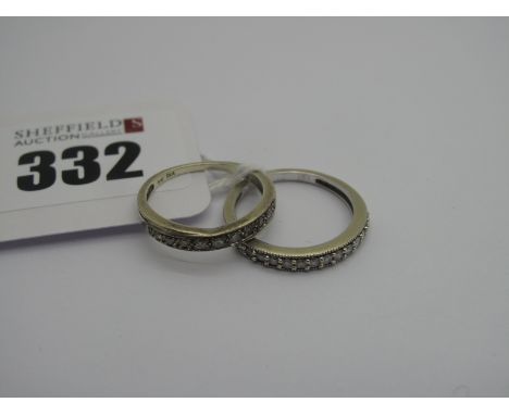 Two Modern 9ct Gold Diamond Set Half Eternity Bands, one stamped "0.22" (finger sizes K, L) (total weight 3grams). (2)
