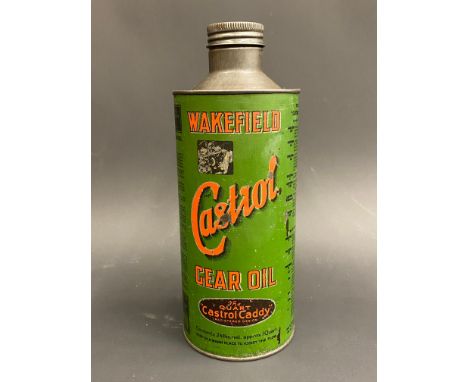 A Wakefield Castrol Gear oil cylindrical quart caddy.