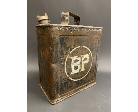 A BP two gallon petrol can by Grant of London, still with original stencilled letters to both sides, dated July 1928.