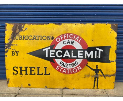 A large Tecalemit 'Lubrication by Shell' rectangular enamel sign with robot/stick man motif, 60 x 36".