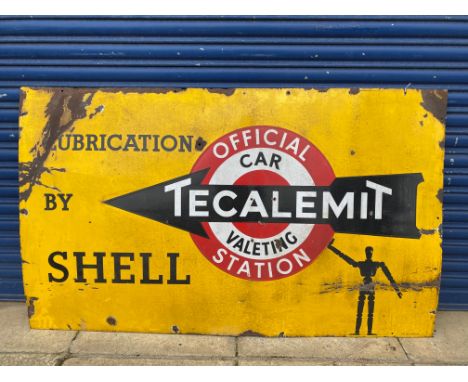 A large Tecalemit 'Lubrication by Shell' rectangular enamel sign with robot/stick man motif, 60 x 36".