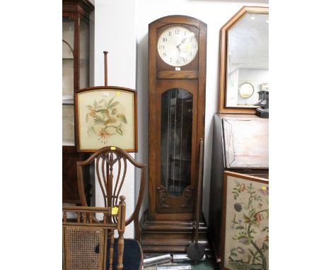 Enfield silent/chime Westminster/Wittington chiming longcase clock, circular face, oak case, height 184 cm, width 43 cm, dept