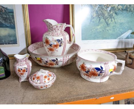 Five piece floral wash jug and bowl set by K &amp; C of London