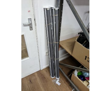 Three grey roller blinds, 119 cm wide, 107 cm drop 