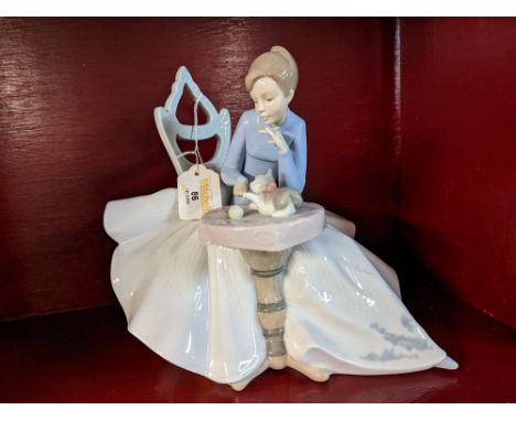 Nao porcelain ornament - lady with cat