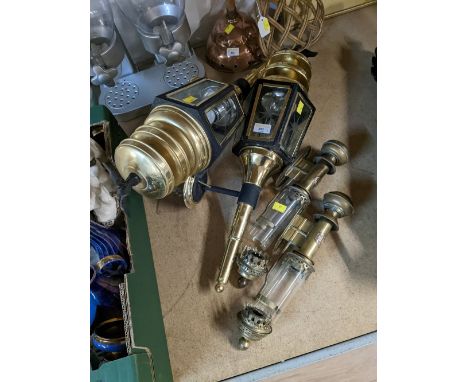 Pair of brass Great Western Railway candlestick holders and pair of wall mounted electric light fittings 