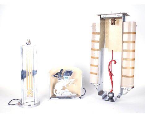 THREE ART DECO CHROME LIGHT FITTINGSThe largest, 40cm high