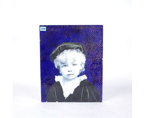A MID 20TH CENTURY TRANSFER PRINTED POTTERY TILE DEPICTING A BOY34cm wide; 43cm high