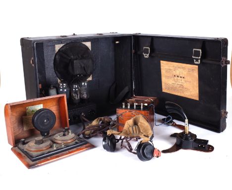 ARDENTE PREMIERVOX - AN EARLY 20TH CENTURY VALVE AMPLIFIER TOGETHER WITH VINTAGE RADIO ITEMS CASED48cm wide; 38cm high