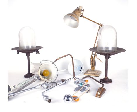 AN ART DECO CHROME AND BAKELITE WALL LIGHT (6)Three anglepoise lamps and two ceiling lights with glass shades