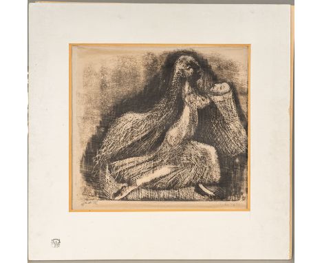 Maria Biljan Bilger (1912-1997)-graphic,  Judith , etching on paper. Described in passepartout . 38 x 42 cm .  The hammer pri