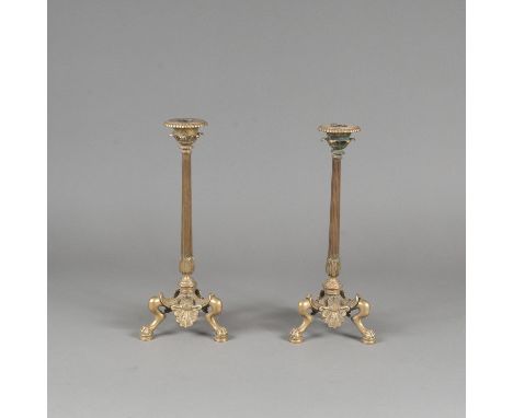 Classical Candle Sticks, bronze, first half 19+th Century. 32 cm.