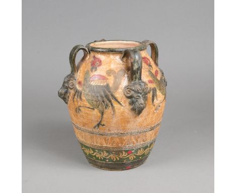 Ceramic Pot, decorated, around 1920. 25 cm.
