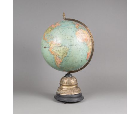 Globe, political on wooden and bronze base. 55 cm high.
