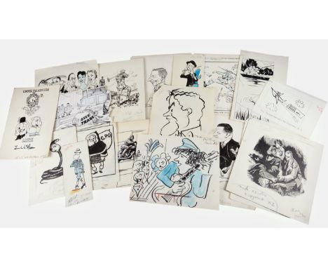 A large collection of original cartoons by British newspaper cartoonists, 1920s-70s, pen and ink, some colour tinted, on card