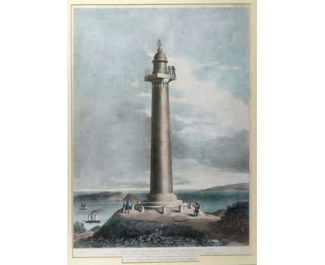 after John Wilson, Architect (British, fl.1816-1830), 'West View of Doyle's Column, Guernsey', scarce hand coloured lithograp