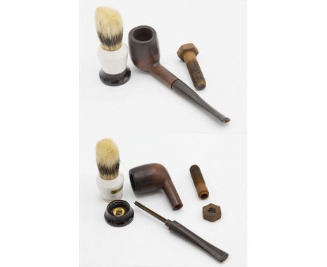 WW2 Special Operation Executive (SOE) items, to include a usable smoking pipe with concealed spine dagger, marked PLUM B 'mos