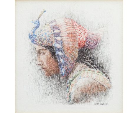 John Harvie (second half 19th century), 'Persian Princess' pen & coloured ink portrait, signed lower right, titled to label v