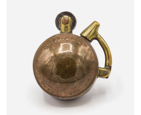 Trench art lighter - Channel Island Occupation interest, made from a 1940s penny, presumably by a German soldier during the O
