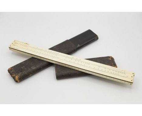 An Albert Nestler cased slide rule, A WW2 German slide rule, presumably used during the Guernsey Occupation, ivorine, with li