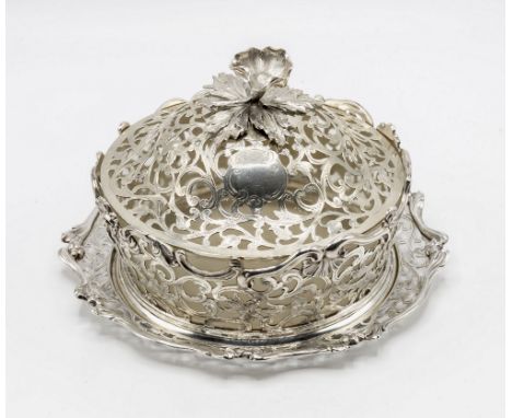 A Victorian pierced silver and glass butter dish, cover and stand, Joseph Angell I and Joseph Angell II, London 1837, the cir