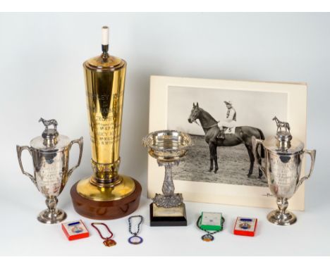 Horse racing and Champion Hurdle interest, four silver trophies awarded to the champion racehorse Saucy Kit, trained by 'Pete