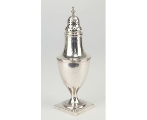 A George III silver sugar caster, London, 1806, maker's mark rubbed but probably Peter and William Bateman, urn form with ree