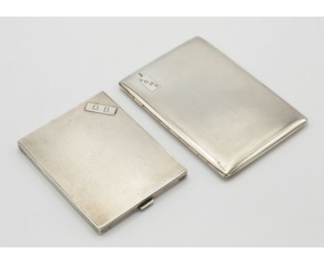 Two George VI silver cigarette cases, one by John Rose, Birmingham 1948, engine turned with initials, engraved 'AGMB', the ot