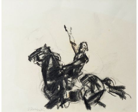 Edmund Blampied RE (Jersey, 1886-1966), Study of a figure on a horse charcoal sketch, signed 'Blampied' in pencil lower left,