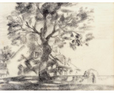 Edmund Blampied, RE (Jersey, 1886-1966), Old oak beside a cottagecharcoal sketch on wove paper, signed in black ink and also 