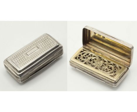 A George IV silver vinaigrette, Birmingham 1829, maker unknown (JL) possibly John Lawrence, of small rectangular form, with e