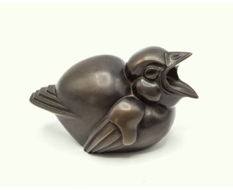 An Austrian bronze chick, Richard Rohac (1906-1956), with stylized wing and tail feathers, signed to base with RR monogram, 4