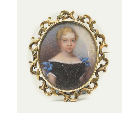 English School (c.1830), an oval watercolour on ivory portrait miniature of a young girl, with short blonde hair with single 