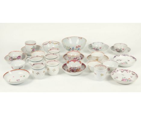 A collection of late 18th and early 19th century Chinese export porcelain tea ware, comprising five tea bowls with matching s