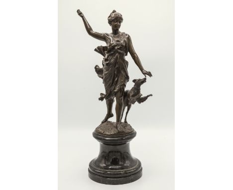 after Franz Iffland (German, 1866-1935), Diana the huntress, bronze figure with mid-brown patination, signed 'F. Iffland.85.'